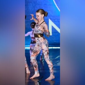 Revolution Girl's Animal Print Jumpsuit w/ Gold Waistband Dance costume size MC